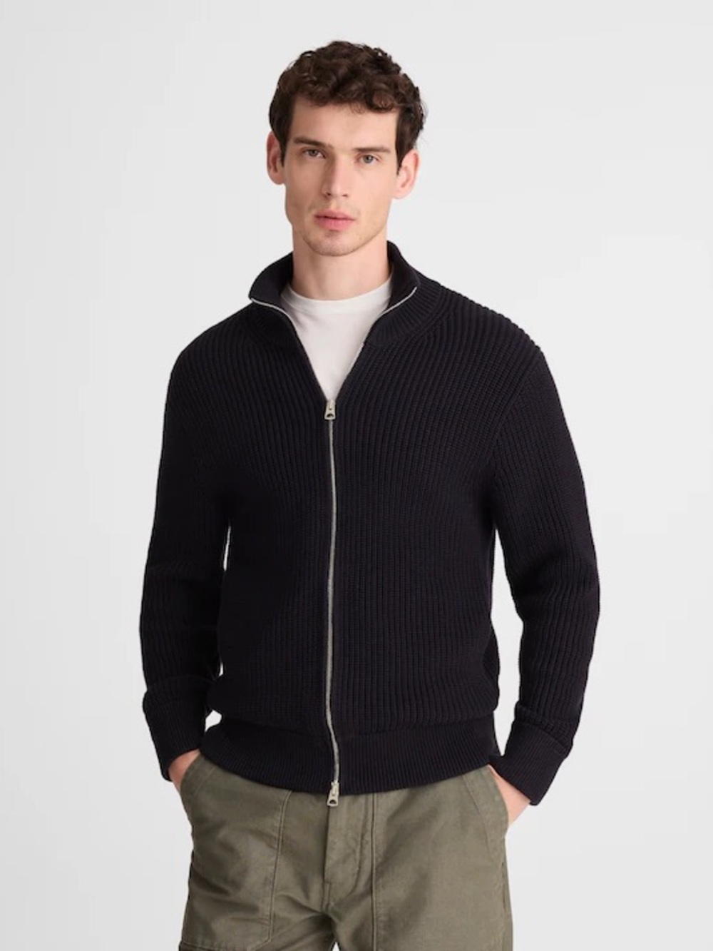 Madewell Cotton Shaker-Stitch Full-Zip Sweater in Obsidian Blue S $148 NZ227
